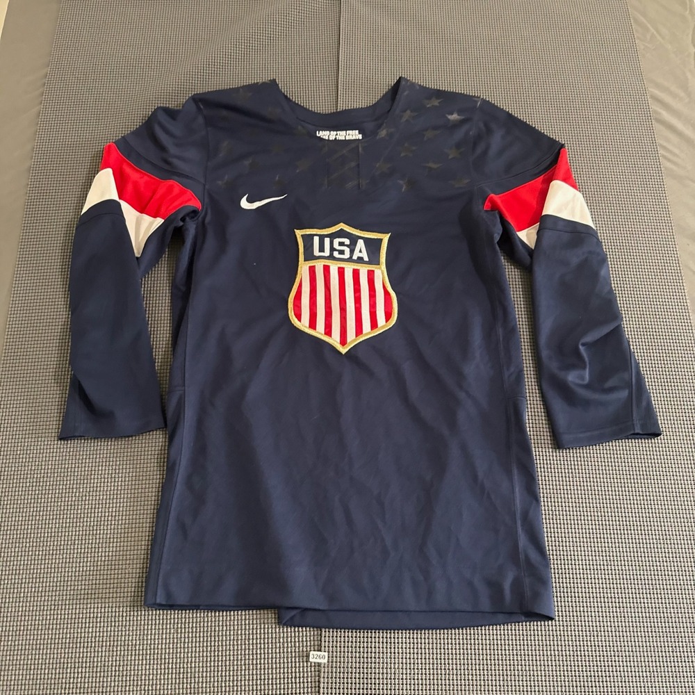 Nike Team USA Hockey Jersey Womens Small Navy Blue Long Sleeve USA Shield